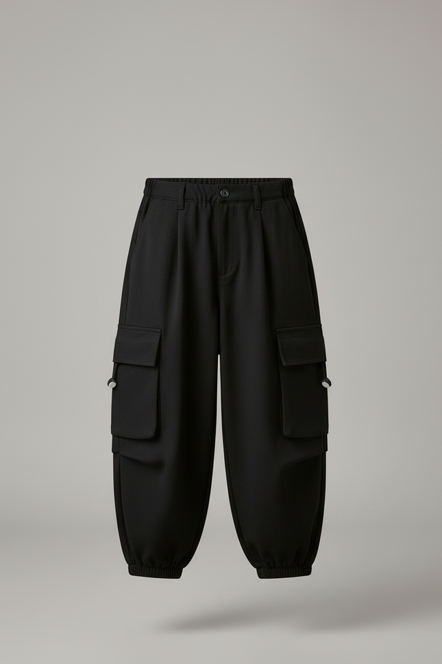 Pantalon Cargo Noir Ample Garçon Décontracté Molletonné - vue 3