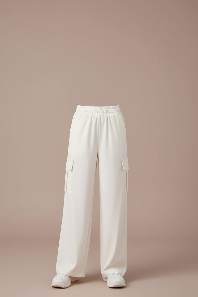Pantalon Cargo Crème Ample Taille Haute Fille - Blanc Polyester - vue 3