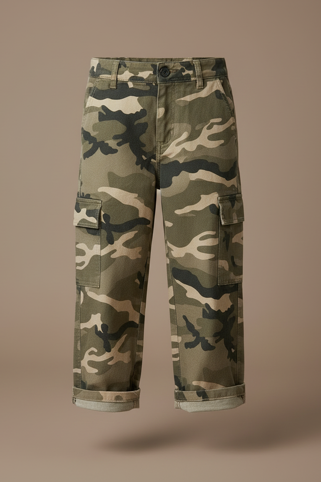 Pantalon Cargo Ample Camouflage Coton Enfant Décontracté - Kaki - vue 3