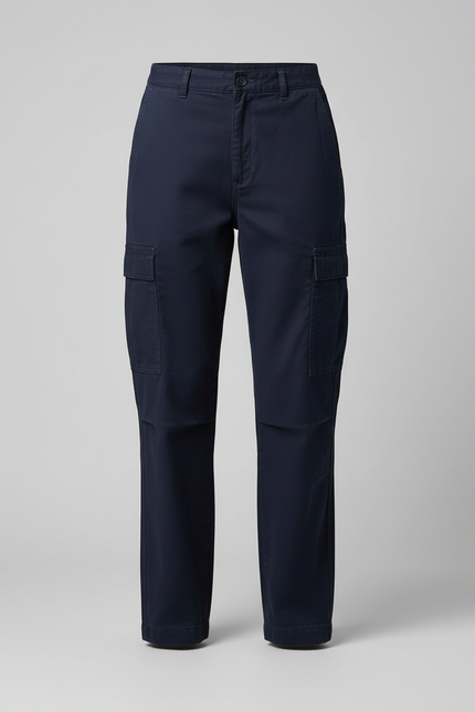 Pantalon Cargo Bleu Marine Ample Décontracté Femme - Gabardine - vue 3