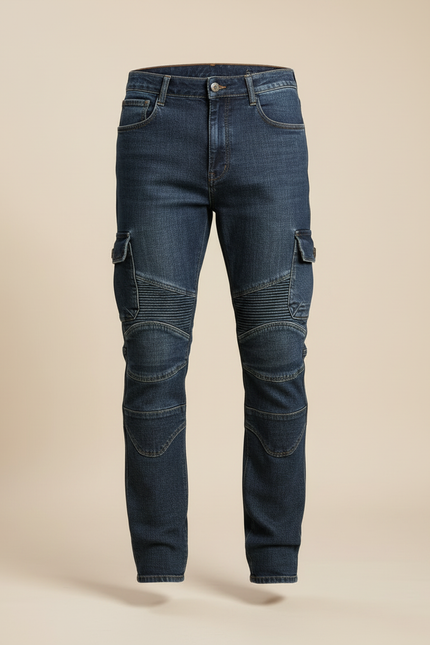 Pantalon Cargo Homme Denim Motard Multipoches - Bleu Jean - vue 3