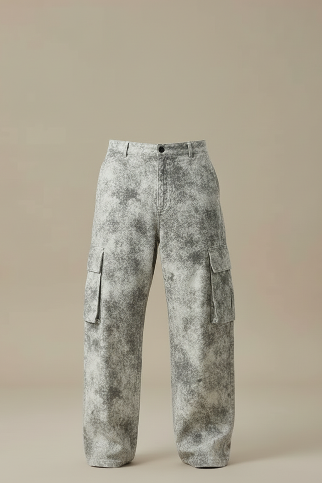 Pantalon Cargo Gris Délavé Ample Imprimé Streetwear - Jean - vue 3