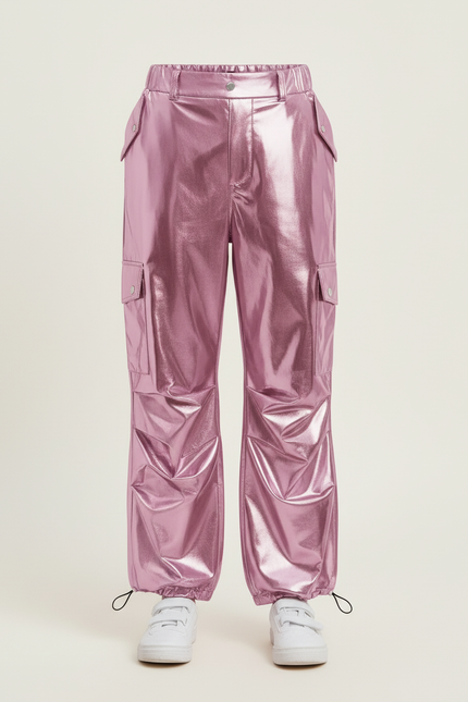 Pantalon Cargo Métallisé Rose Ample Brillant Fille - Polyester - vue 3