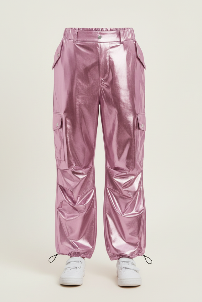 Pantalon Cargo Métallisé Rose Ample Brillant Fille - Polyester - vue 3