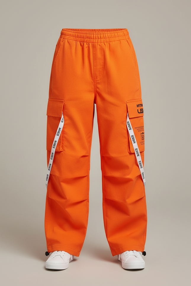 Pantalon Cargo Orange Ample Enfant Poches Larges - Toile - vue 3