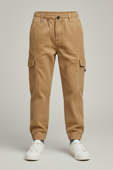 Pantalon Cargo Beige Côtelé Décontracté Garçon Poches - Cordé - vue 3