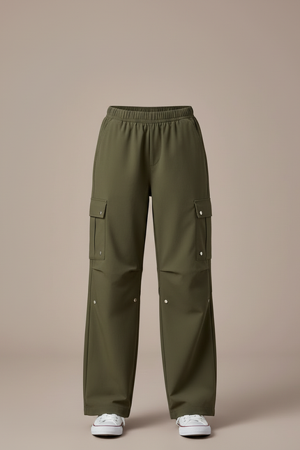 Pantalon Cargo Kaki Enfant Ample Décontracté Multipoches - Gabardine - vue 3
