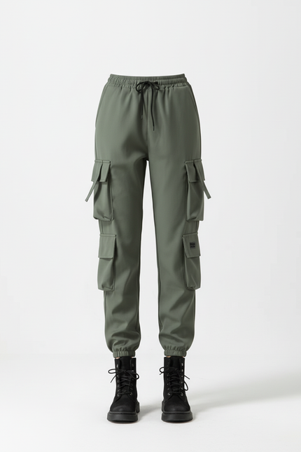 Pantalon Cargo Vert Militaire Ample Multipoches Femme - Kaki Polyester - vue 3