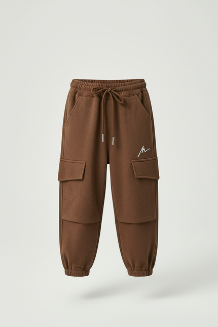Pantalon Cargo Marron Ample Molleton Enfant Décontracté - vue 3