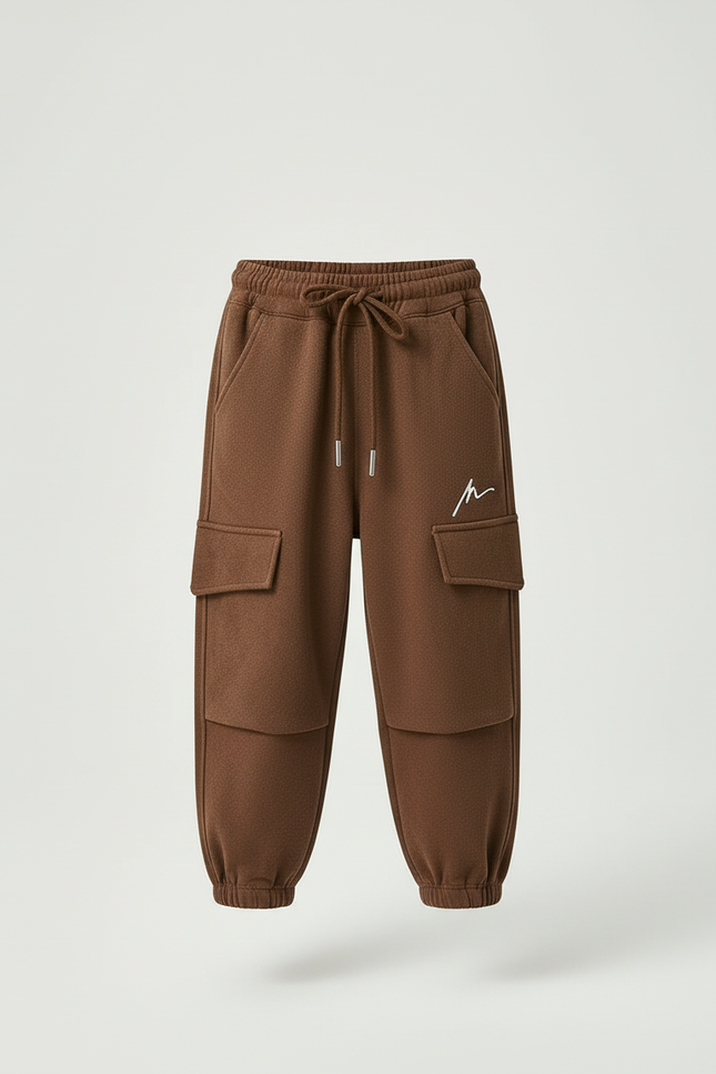 Pantalon Cargo Marron Ample Molleton Enfant Décontracté - vue 3