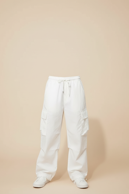 Pantalon Cargo Blanc Ample Décontracté Poches - Toile - vue 3