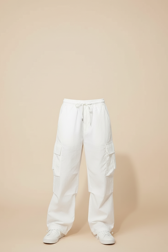 Pantalon Cargo Blanc Ample Décontracté Poches - Toile - vue 3
