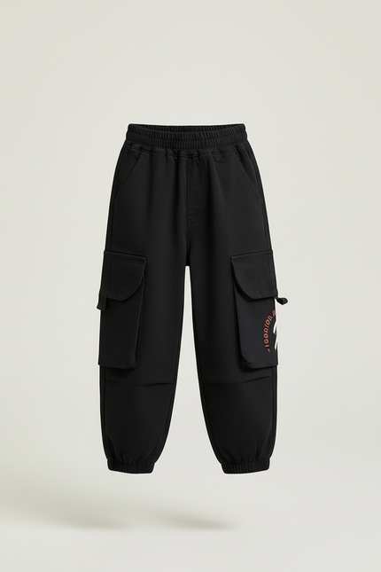 Pantalon Cargo Noir Ample Enfant Multipoches Décontracté - Coton - vue 3