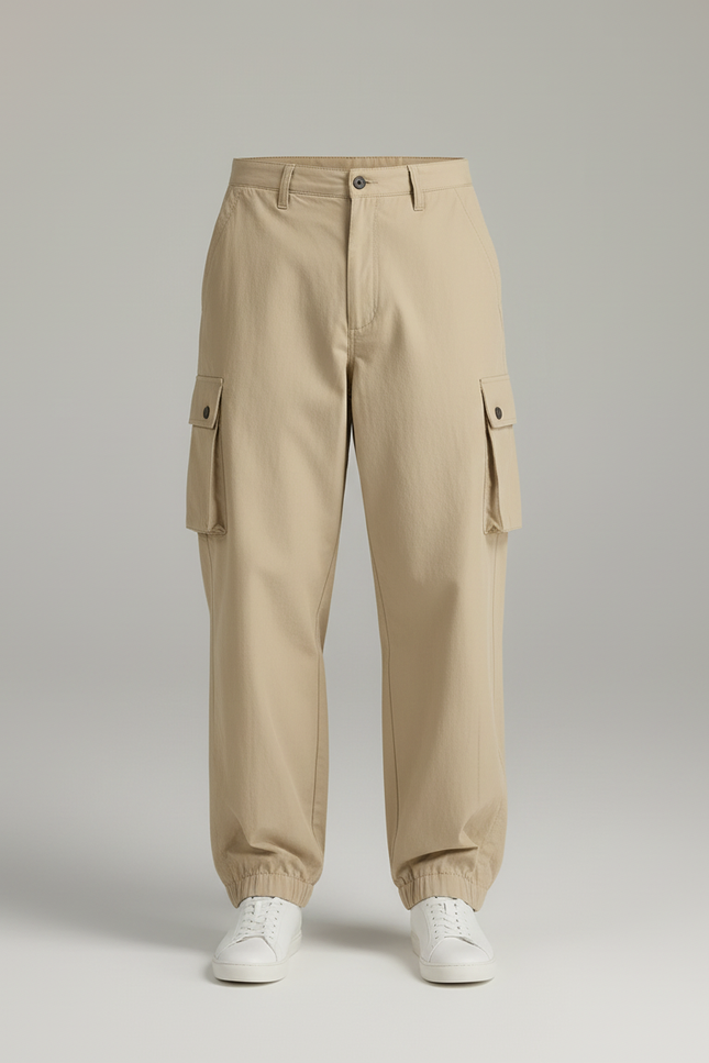 Pantalon Cargo Beige Ample Multipoches Homme Coton - vue 3
