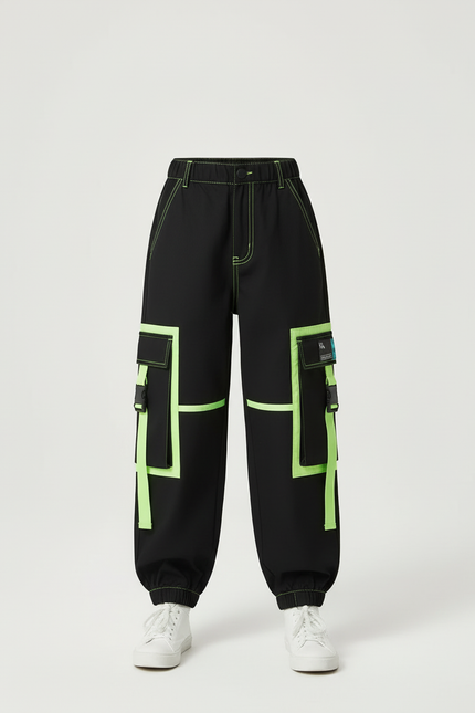 Pantalon Cargo Noir Fluo Multipoches Décontracté Enfant - Polyester - vue 3