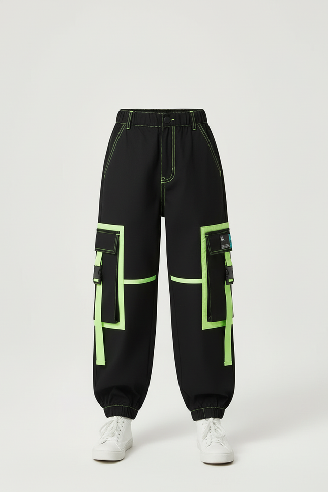 Pantalon Cargo Noir Fluo Multipoches Décontracté Enfant - Polyester - vue 3