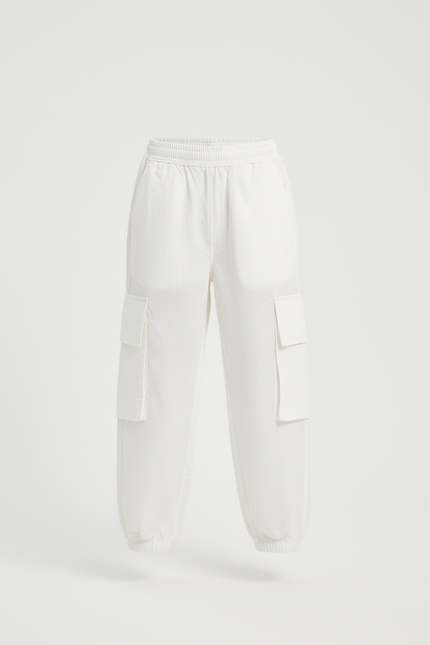 Pantalon Cargo Blanc Ample Multipoches Décontracté Enfant - Polyester - vue 3