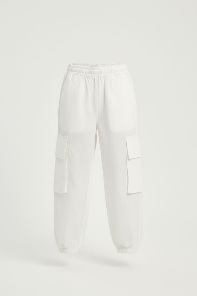 Pantalon Cargo Blanc Ample Multipoches Décontracté Enfant - Polyester - vue 3