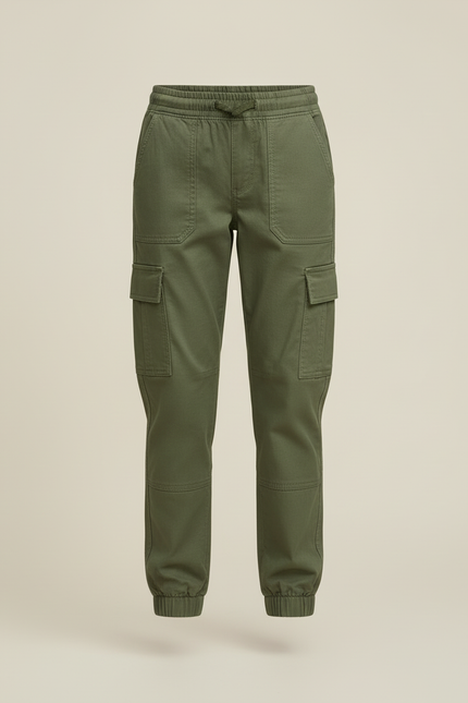 Pantalon Cargo Vert Kaki Coton Jogger Multi-Poches - vue 3