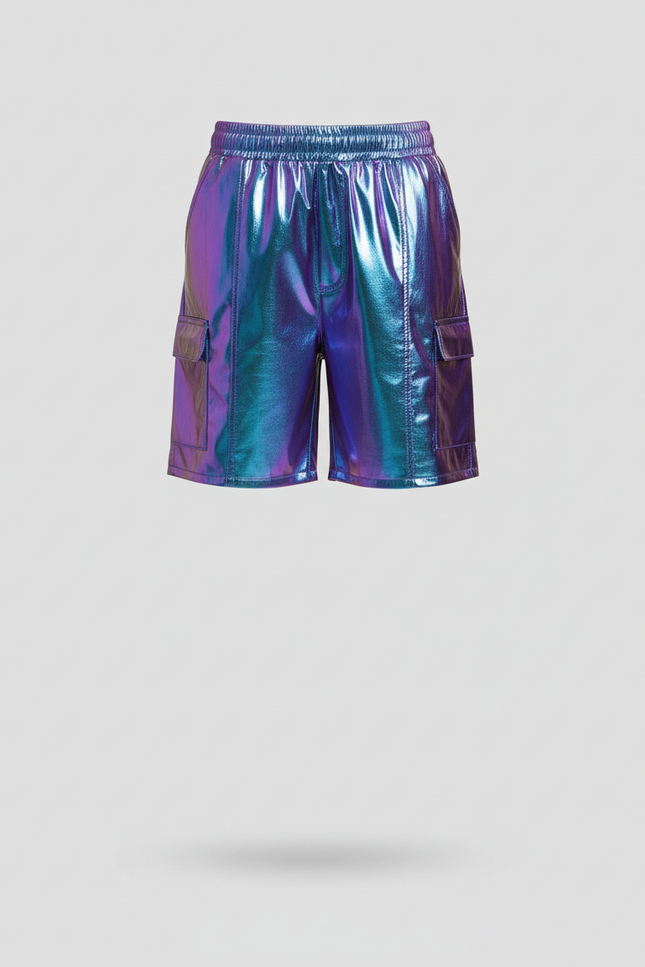 Pantalon Cargo Métallique Holographique Brillant Fille - Multicolore Polyester - vue 3