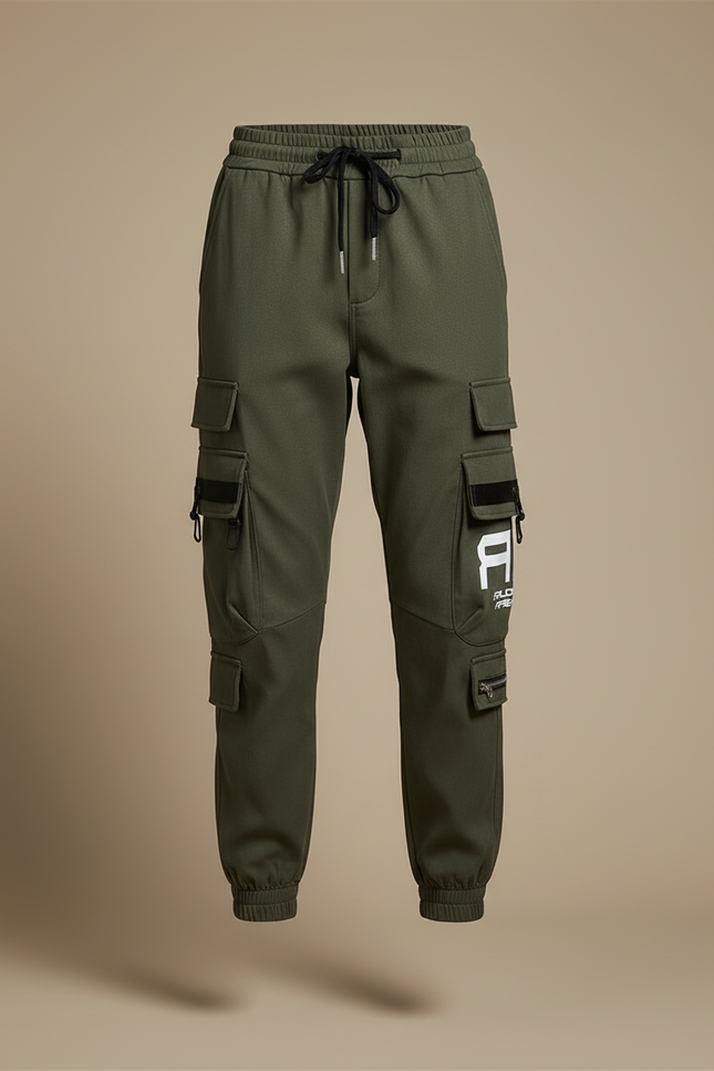 Pantalon Cargo Vert Militaire Ample Cordon Streetwear Femme - Kaki Molleton - vue 3
