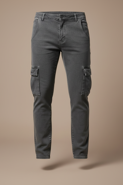 Pantalon Cargo Gris Slim Denim Multipoches Homme - Jean - vue 3