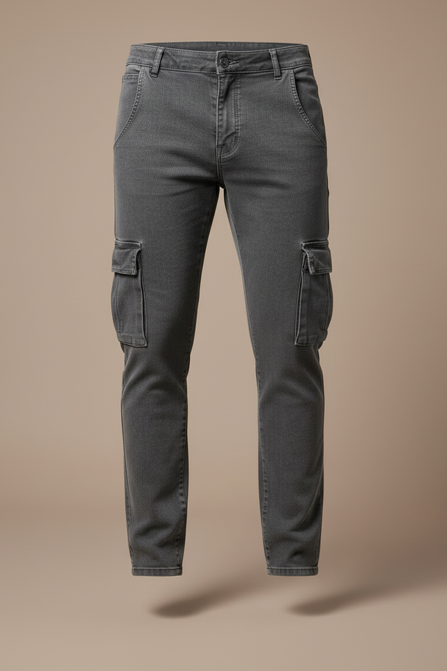 Pantalon Cargo Gris Slim Denim Multipoches Homme - Jean - vue 3