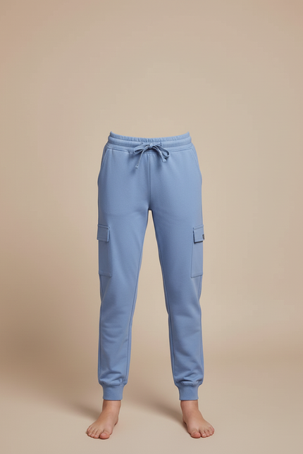 Pantalon Cargo Bleu Ciel Coton Multi-Poches Enfant - Molleton - vue 3
