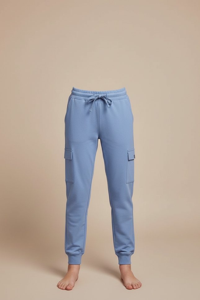 Pantalon Cargo Bleu Ciel Coton Multi-Poches Enfant - Molleton - vue 3