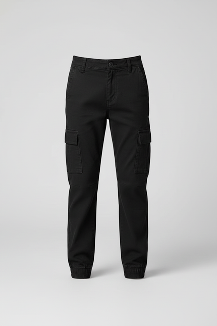 Pantalon Cargo Noir Coton Multipoches Garçon Décontracté - vue 3