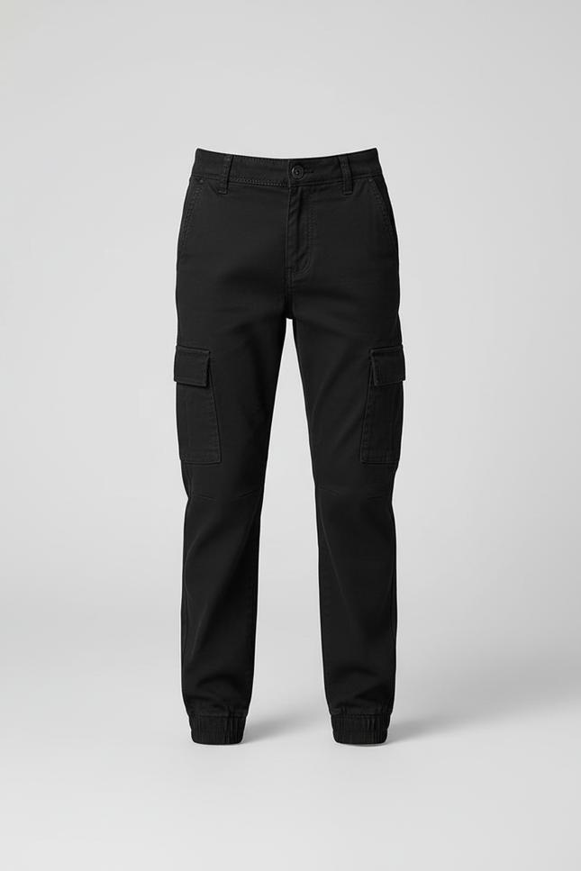 Pantalon Cargo Noir Coton Multipoches Garçon Décontracté - vue 3