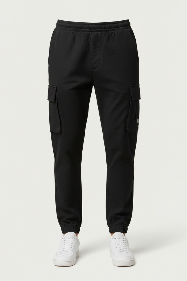 Pantalon Cargo Noir Décontracté Coton Homme Multipoches - vue 3