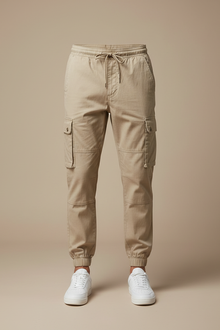 Pantalon Cargo Beige Décontracté Multipoches Homme Coton - vue 3