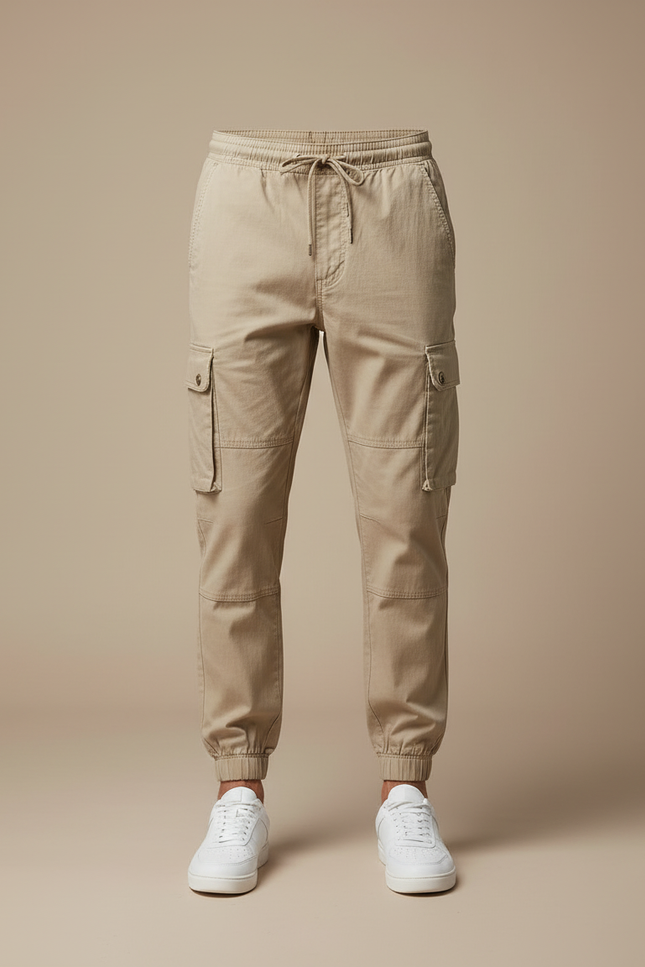Pantalon Cargo Beige Décontracté Multipoches Homme Coton - vue 3