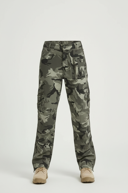 Pantalon Cargo Camouflage Ample Multipoches Enfant - Kaki Toile - vue 3