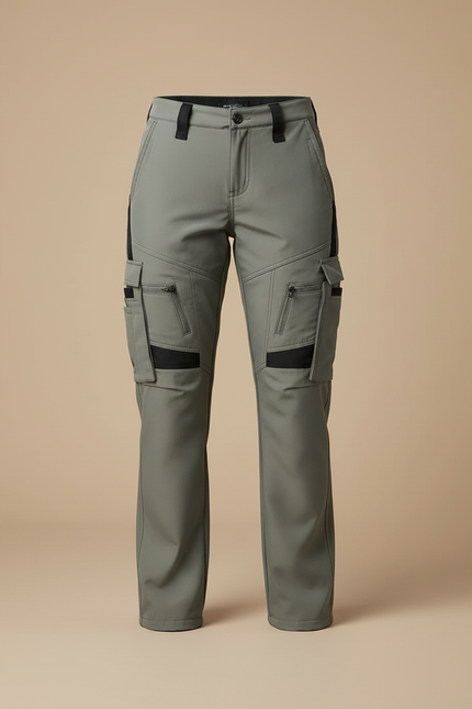 Pantalon Cargo Femme Gris Multipoches Coupe Droite - Kaki Polyester - vue 3