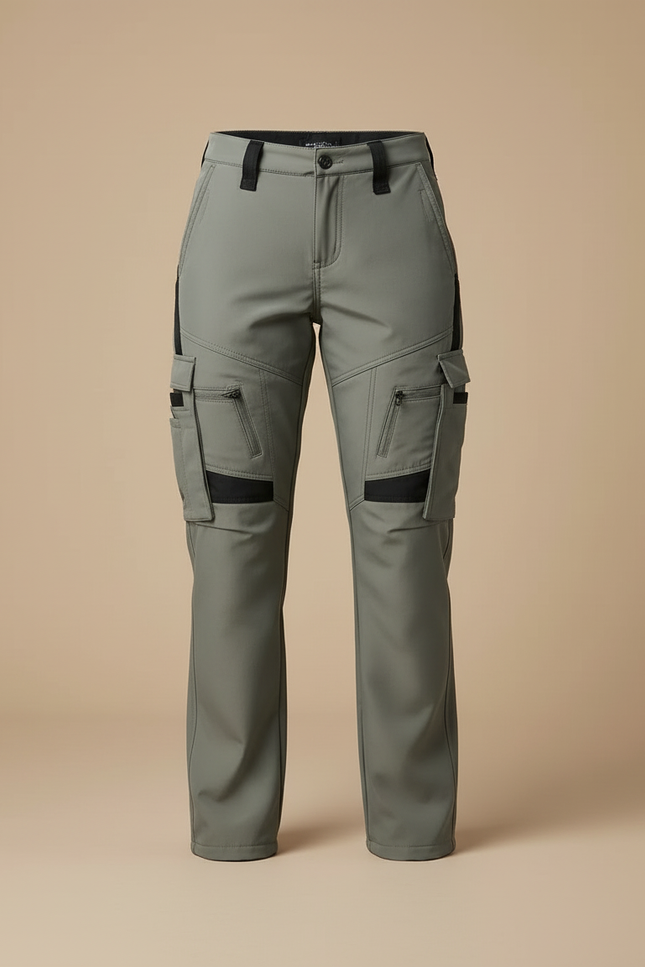 Pantalon Cargo Femme Gris Multipoches Coupe Droite - Kaki Polyester - vue 3