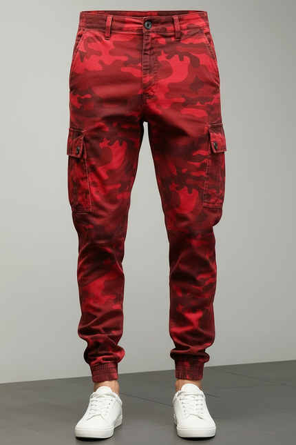 Pantalon Cargo Rouge Camouflage Homme Coton Jogger - vue 3