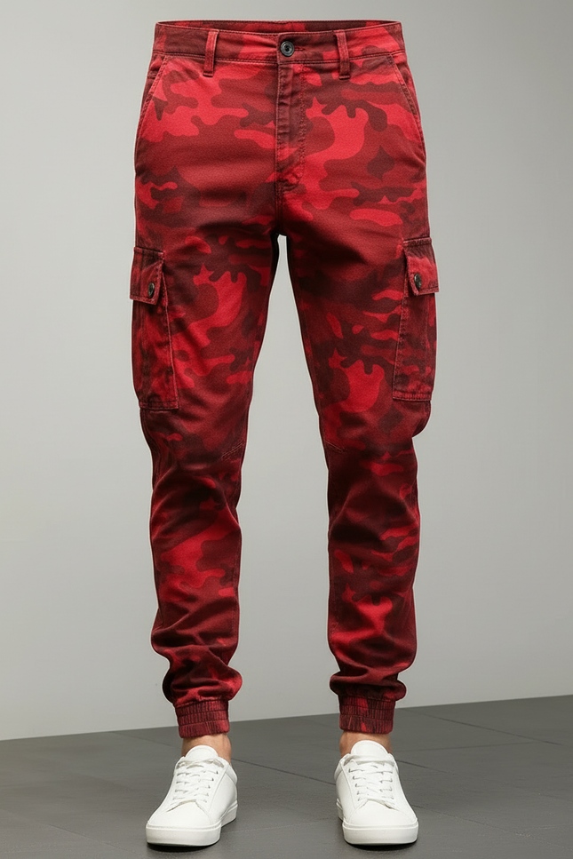 Pantalon Cargo Rouge Camouflage Homme Coton Jogger - vue 3