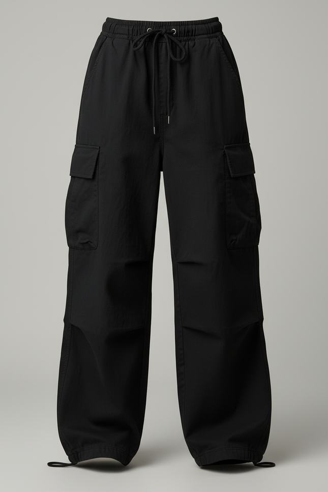 Pantalon Cargo Noir Ample Coton Taille Haute Femme - vue 3