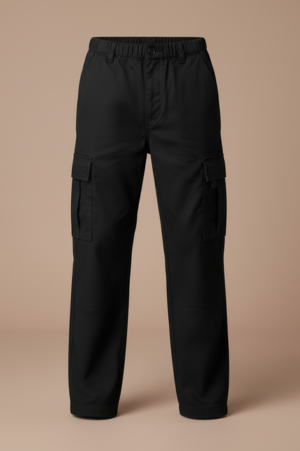 Pantalon Cargo Noir Ample Multipoches Garçon Coton - Toile - vue 3