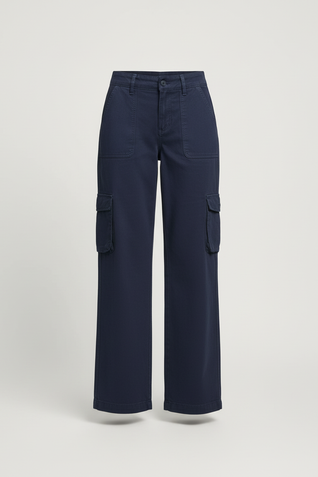 Pantalon Cargo Bleu Marine Ample Coton Femme - Toile - vue 3