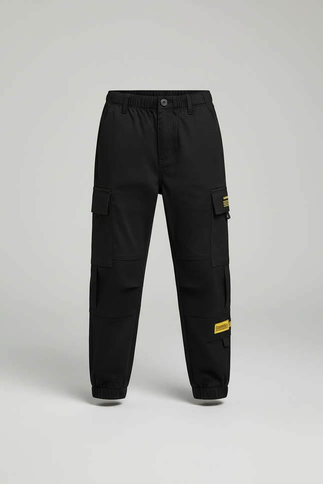 Pantalon Cargo Noir Coton Ample Garçon Décontracté - vue 3