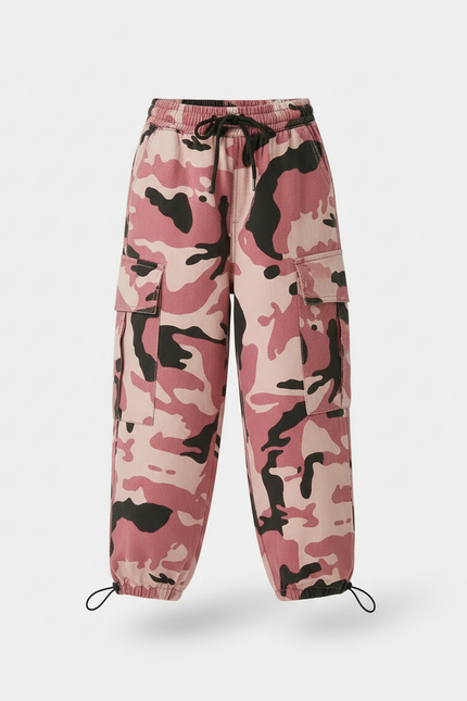 Pantalon Cargo Camouflage Rose Ample Fille - Toile - vue 3