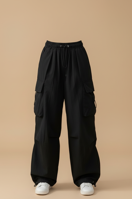 Pantalon Cargo Noir Ample Multi-Poches Décontracté Femme - Polyester - vue 3