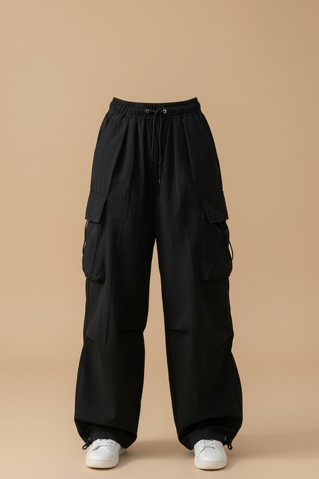 Pantalon Cargo Noir Ample Multi-Poches Décontracté Femme - Polyester - vue 3