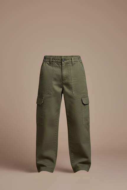 Pantalon Cargo Kaki Ample Multipoches Coton Garçon - Toile - vue 3