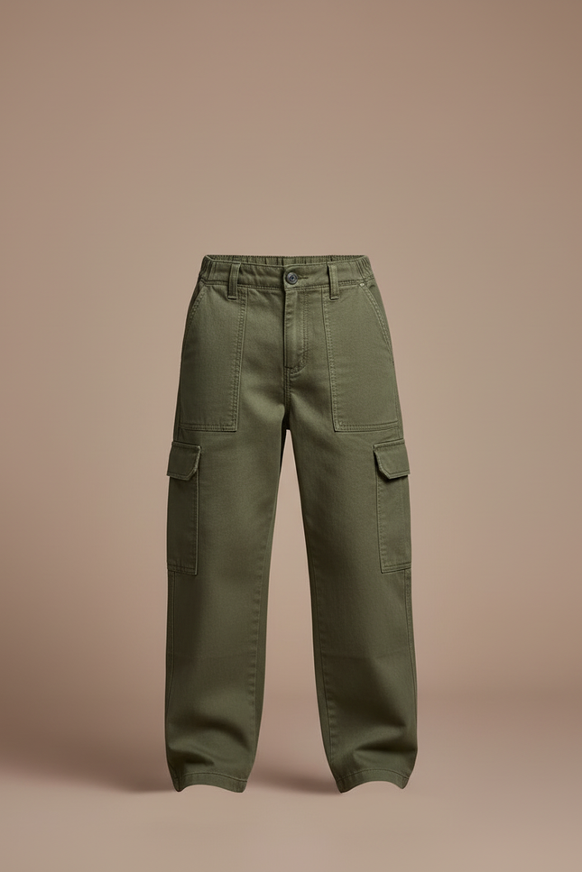 Pantalon Cargo Kaki Ample Multipoches Coton Garçon - Toile - vue 3