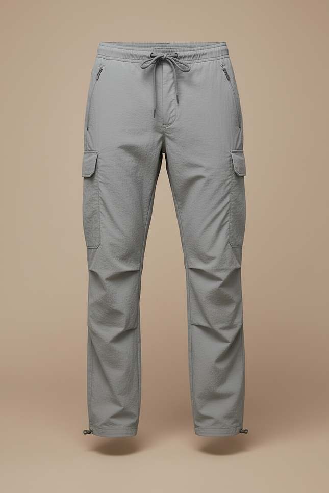 Pantalon Cargo Gris Clair Lâche Multipoches Cordon Homme - Polyester - vue 3