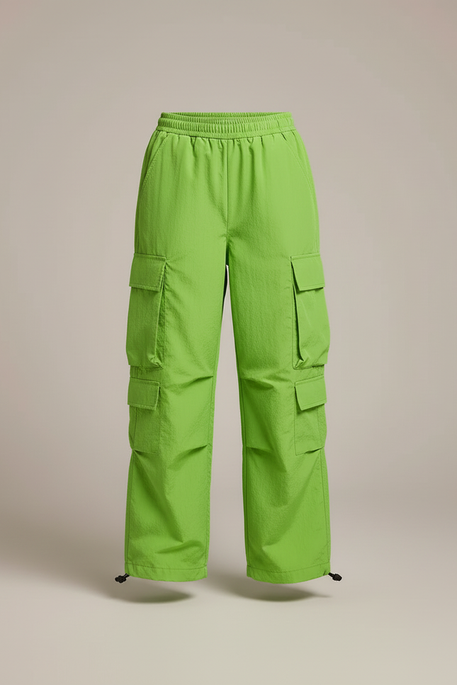 Pantalon Cargo Vert Ample Taille Haute Multipoches - Polyester - vue 3